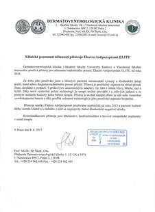 Potvrdenie klinickej účinnosti zdravotníckeho prostriedku Electro Antiperspirant ELITE